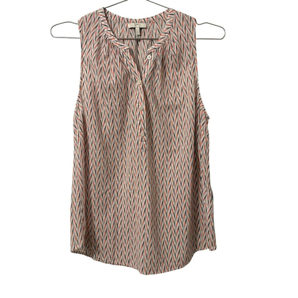 Joie Sleeveless White Orange Black Gray Print Button Placket Top Size S